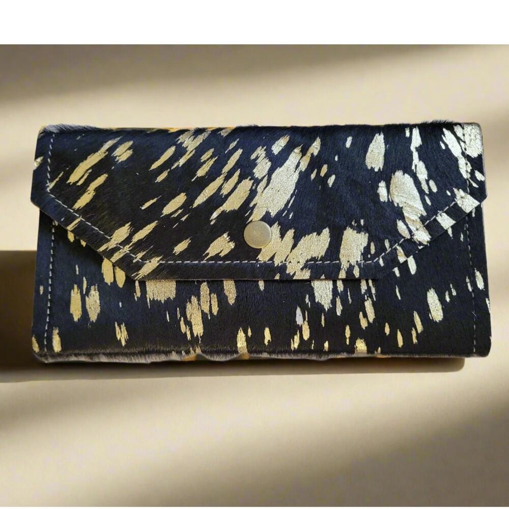 Cowhide Western Wallet Black with Gold Specks